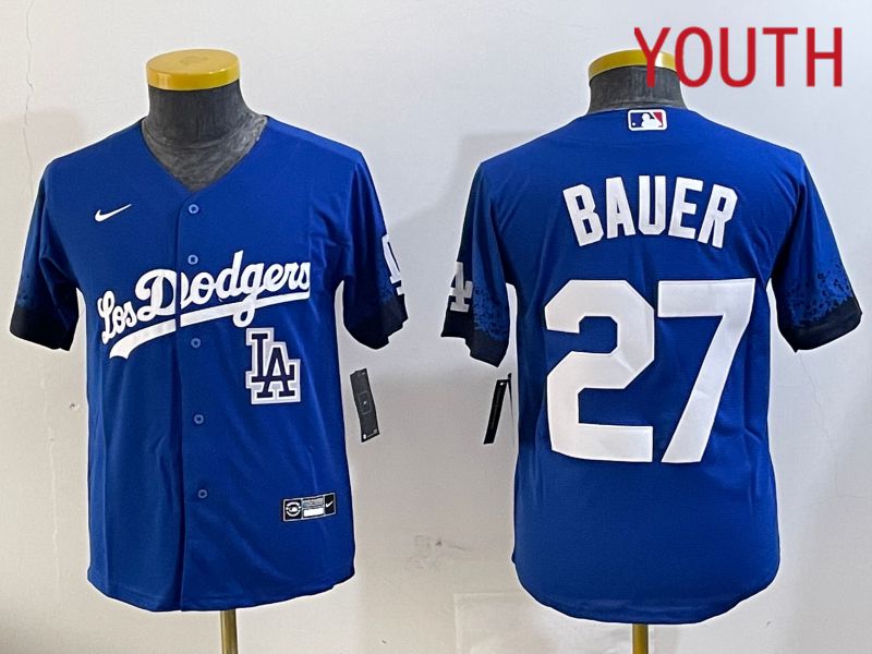 Youth Los Angeles Dodgers 27 Bauer Blue City Edition Nike 2024 MLB Jersey style 11204